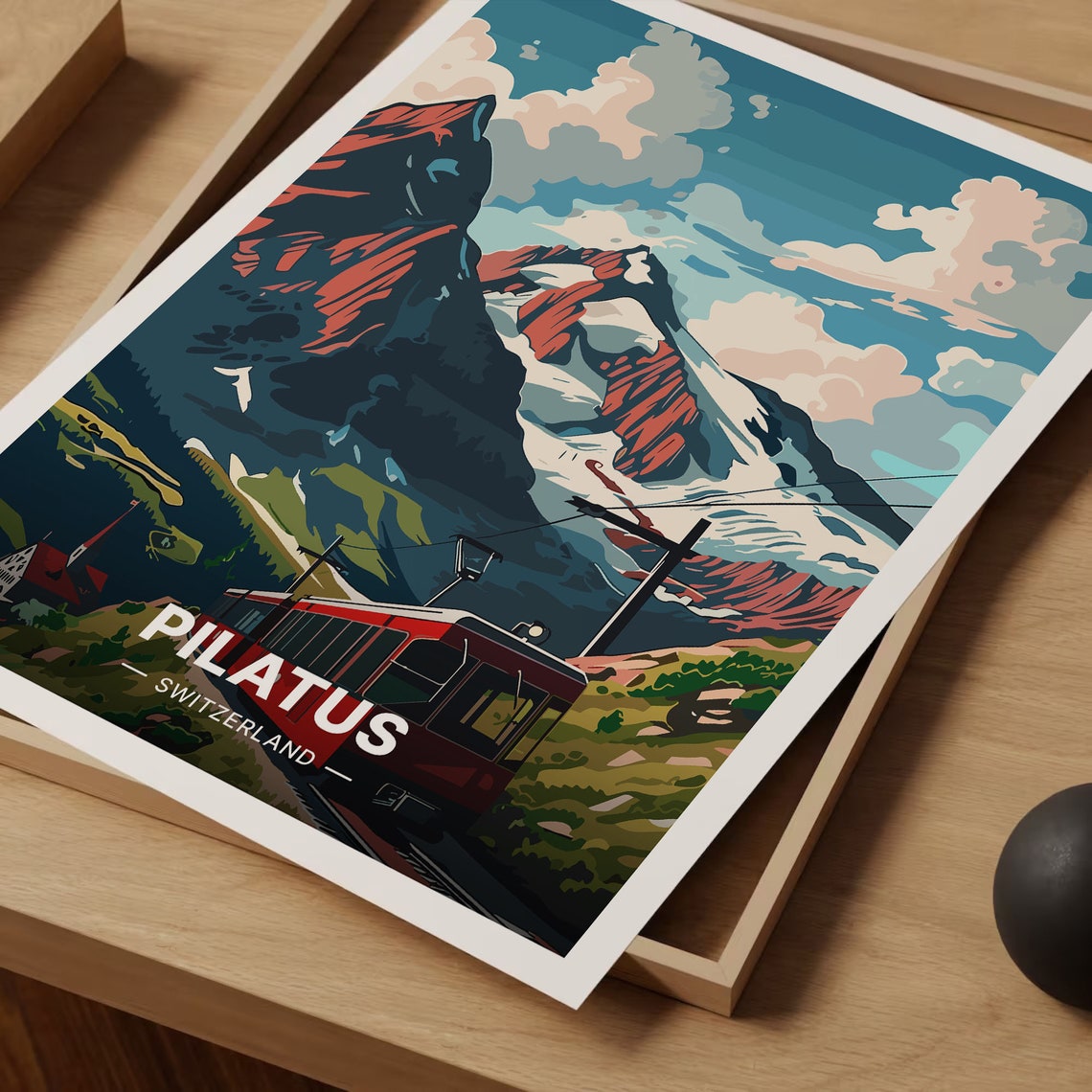Pilatus Switzerland Alpine Cogwheel Train Peak Vintage Poster - Image 3