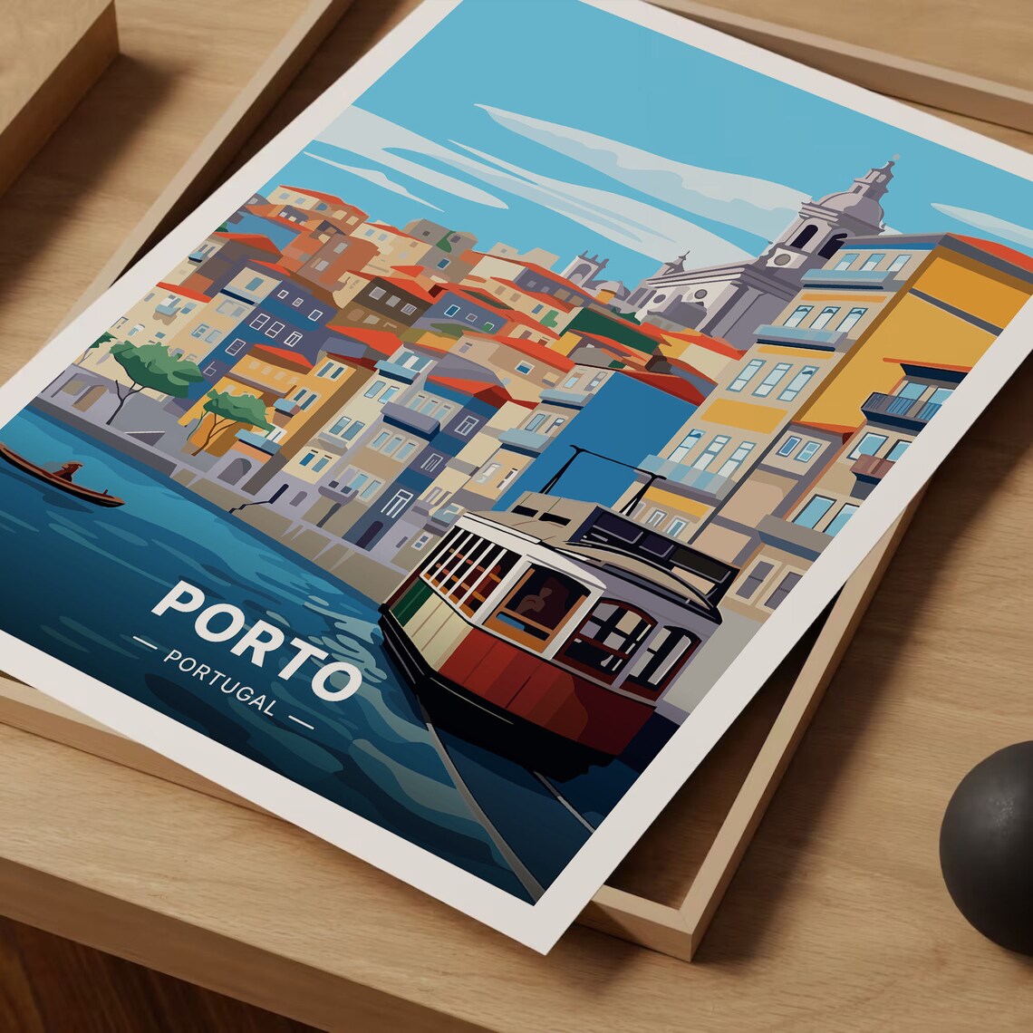 Porto Portugal Riverside Tram Colorful Houses Douro Travel Poster - Image 3