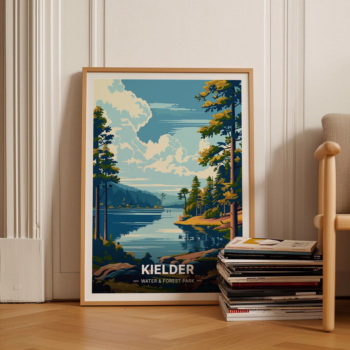 Kielder Water and Forest Park Calm Blue Lake Retro Travel Poster