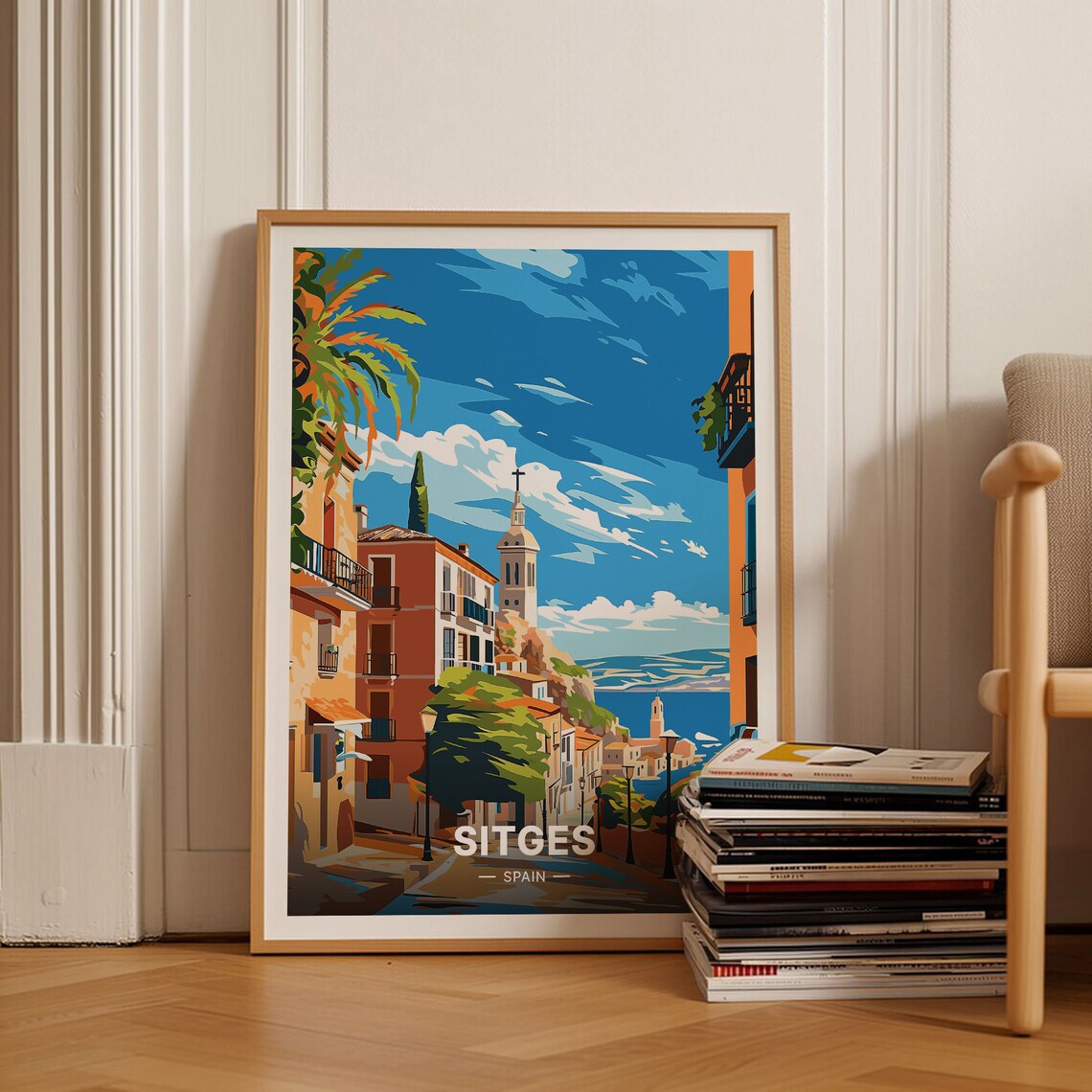 Sitges Spain Travel Poster, Artistic Home Office Decor