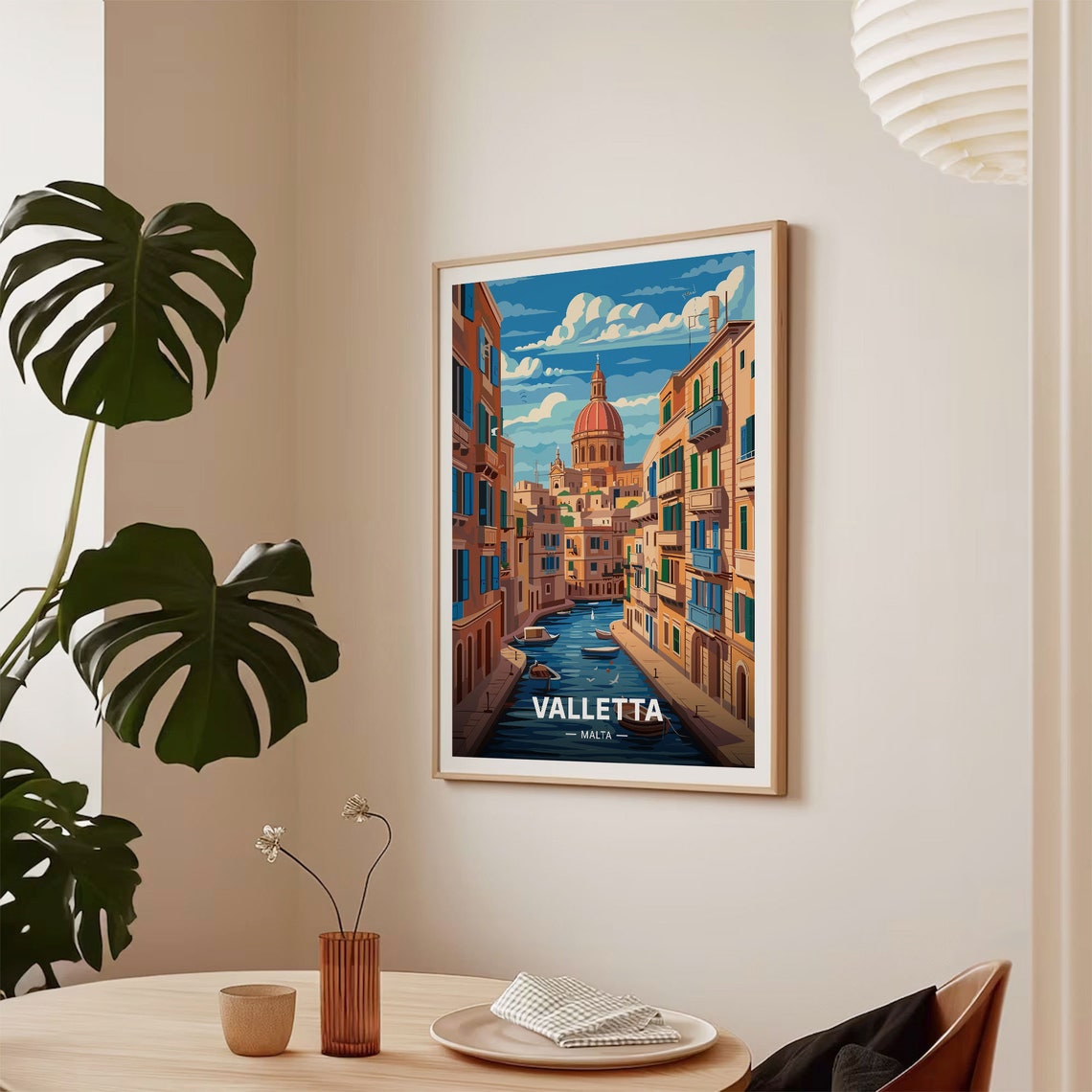 Valletta Malta Travel Poster Dome Canal Cityscape Mediterranean Art - Image 2