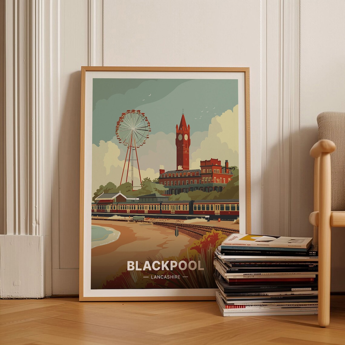 Blackpool Lancashire Seaside Ferris Wheel Vintage Travel Poster