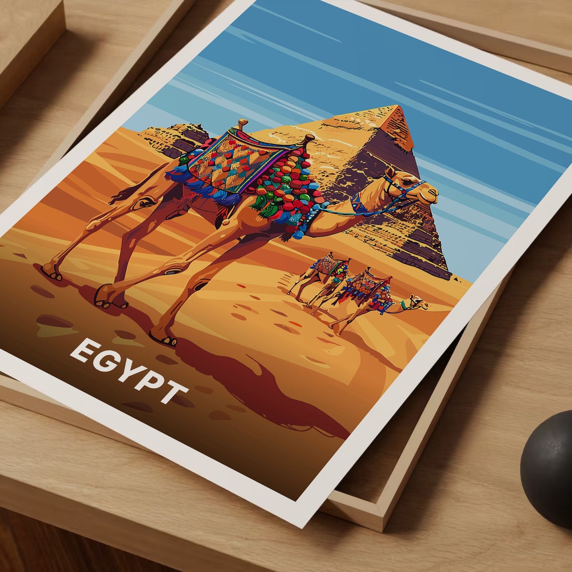 Egypt Pyramids Desert Camel Caravan Golden Dunes Adventure Poster - Image 3