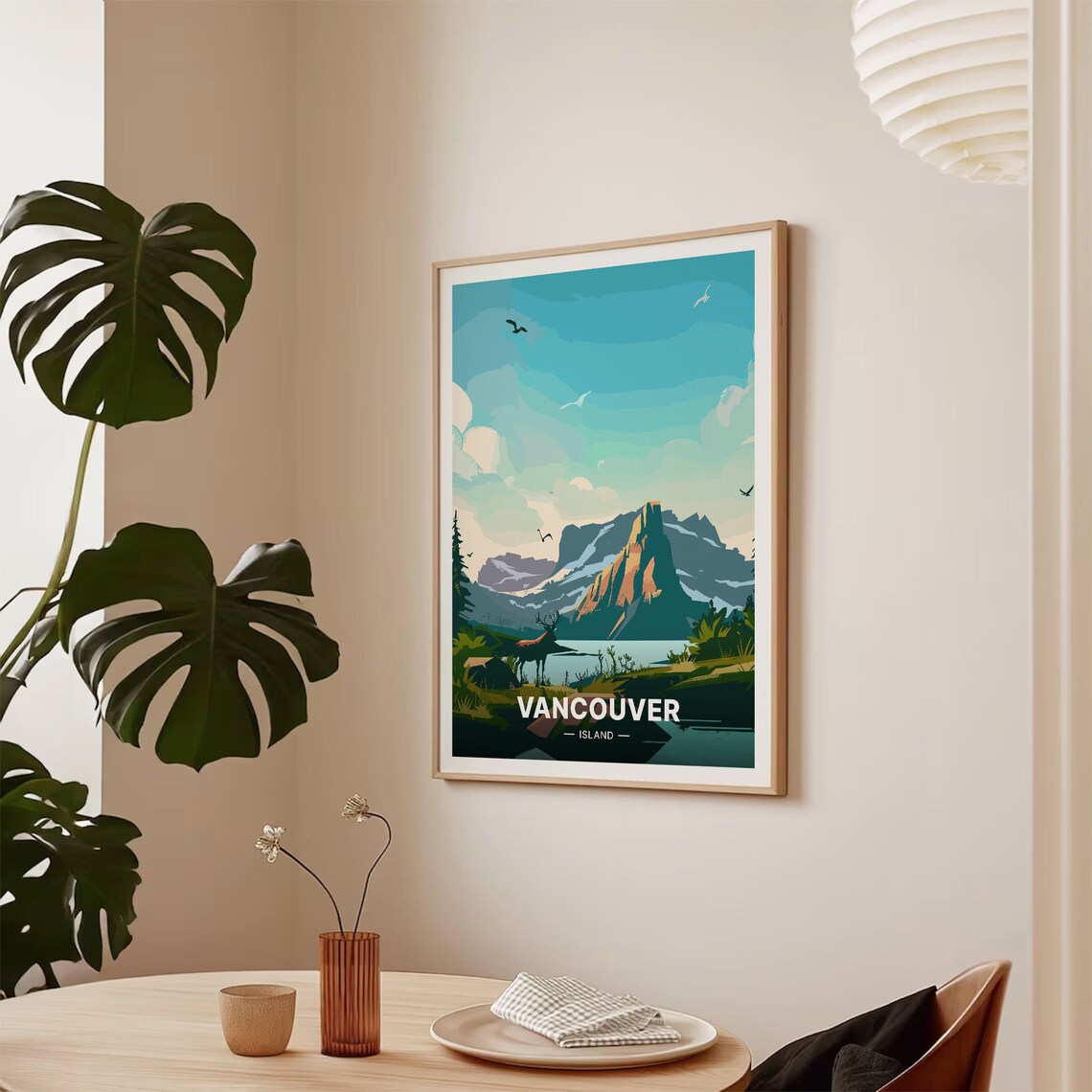 Vancouver Island Mountain Lake Elk Wildlife Sunset Travel Poster - Image 2