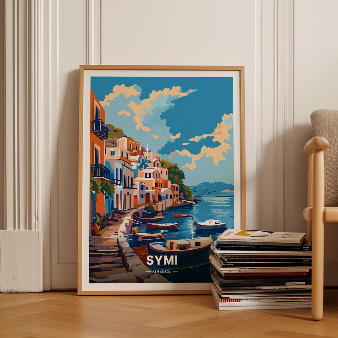 Symi Greece Colorful Harbor Houses Fishing Boats Aegean Poster