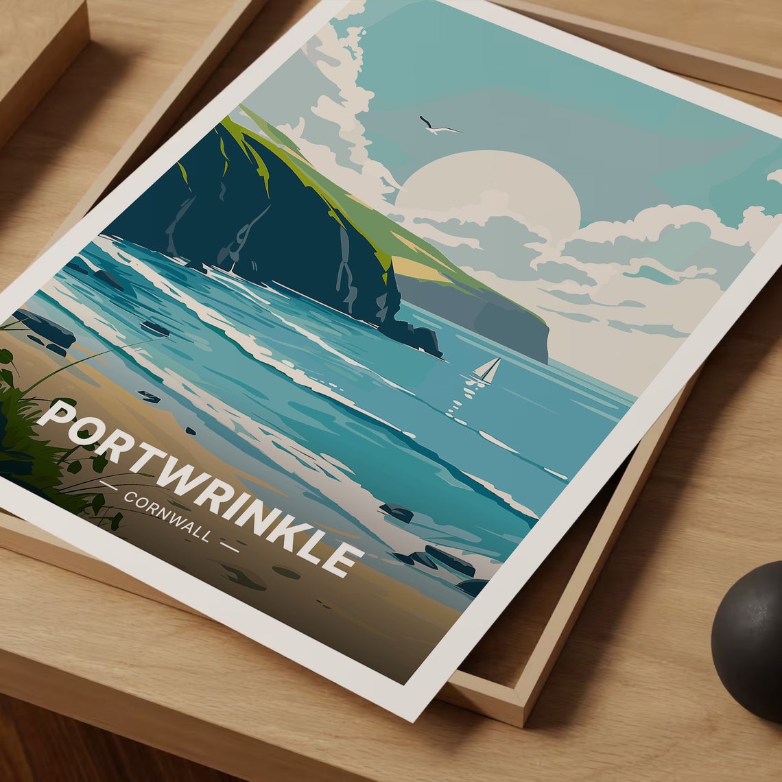 Portwrinkle Cornwall Coastal Cliffs Sailing Boat Ocean Poster - Image 3
