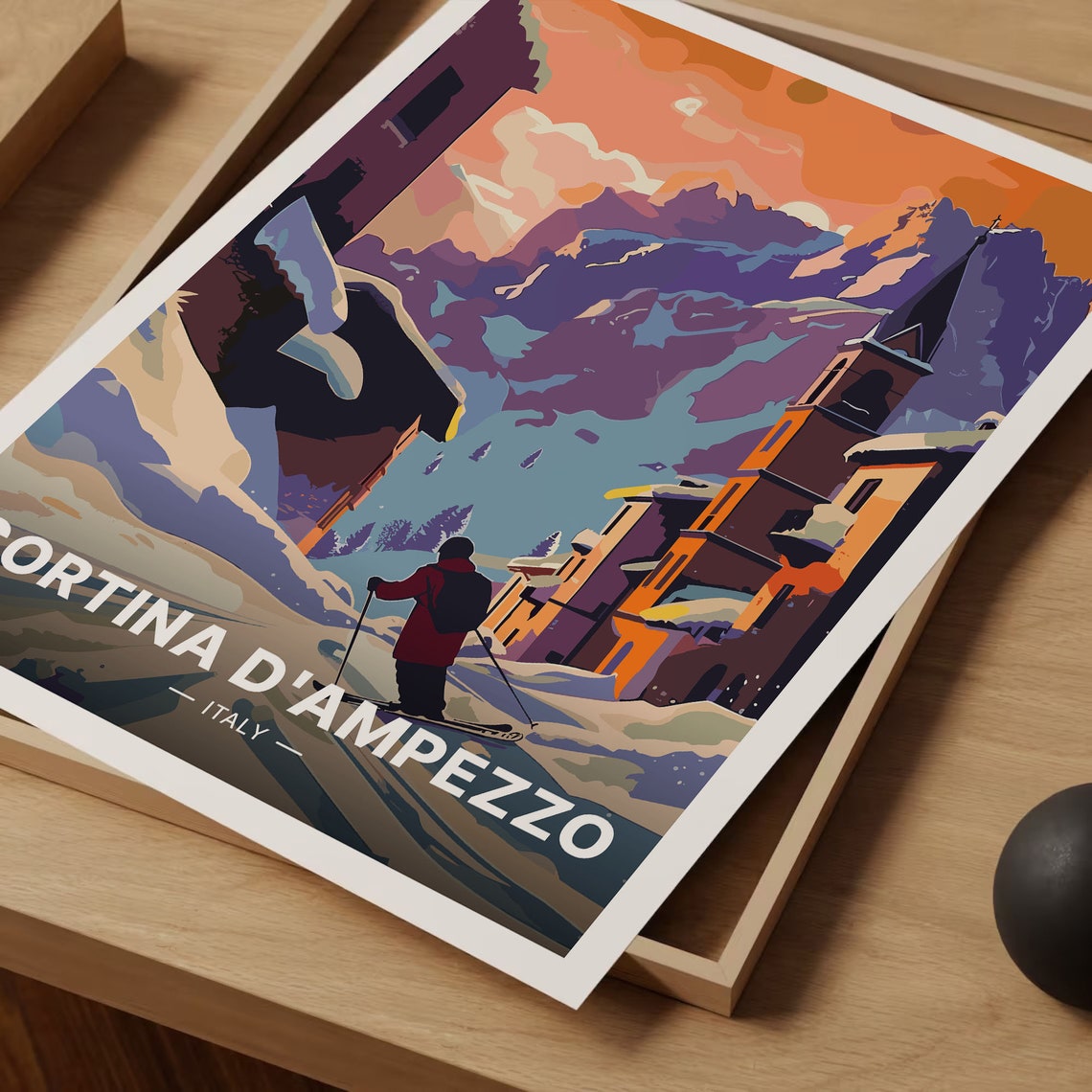 Cortina dAmpezzo Italy Alpine Ski Resort Sunset Scene Poster - Image 3