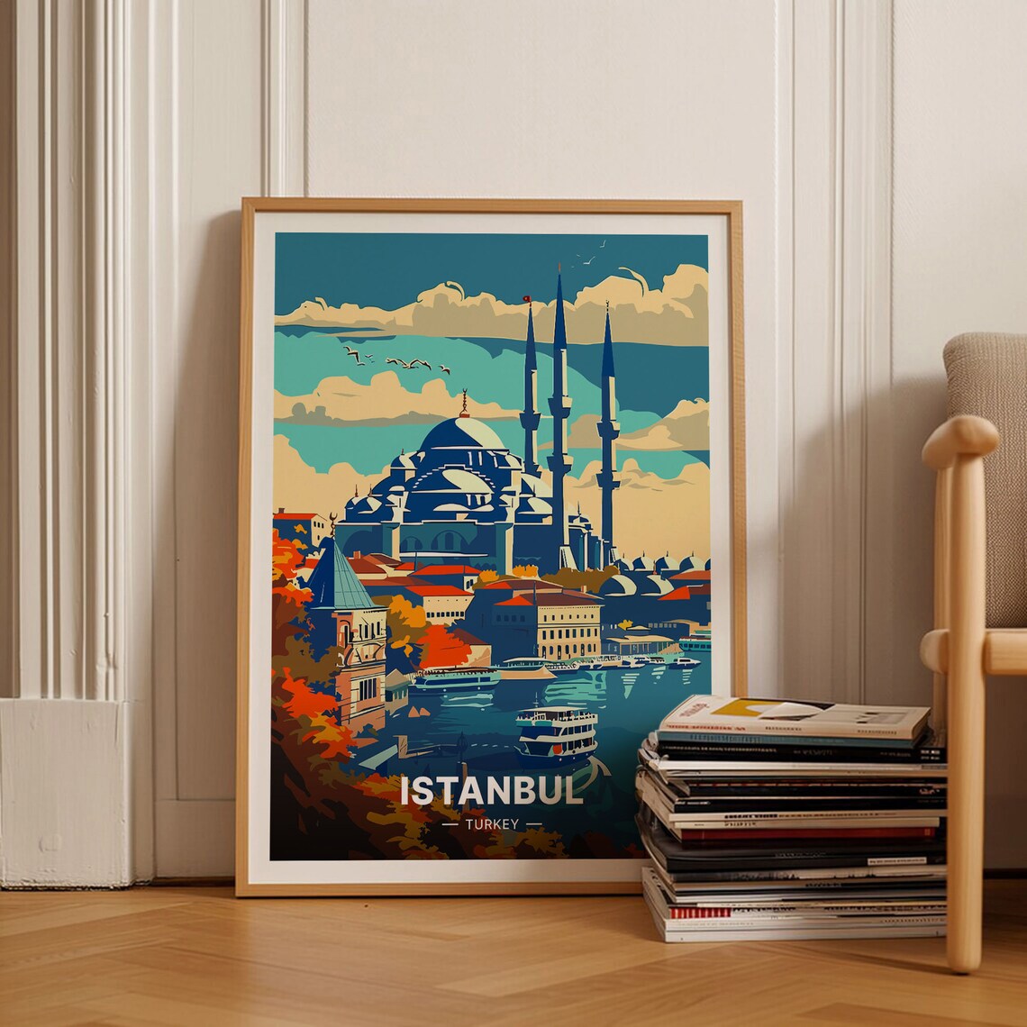 Istanbul Skyline Travel Poster, Cityscape Art Print
