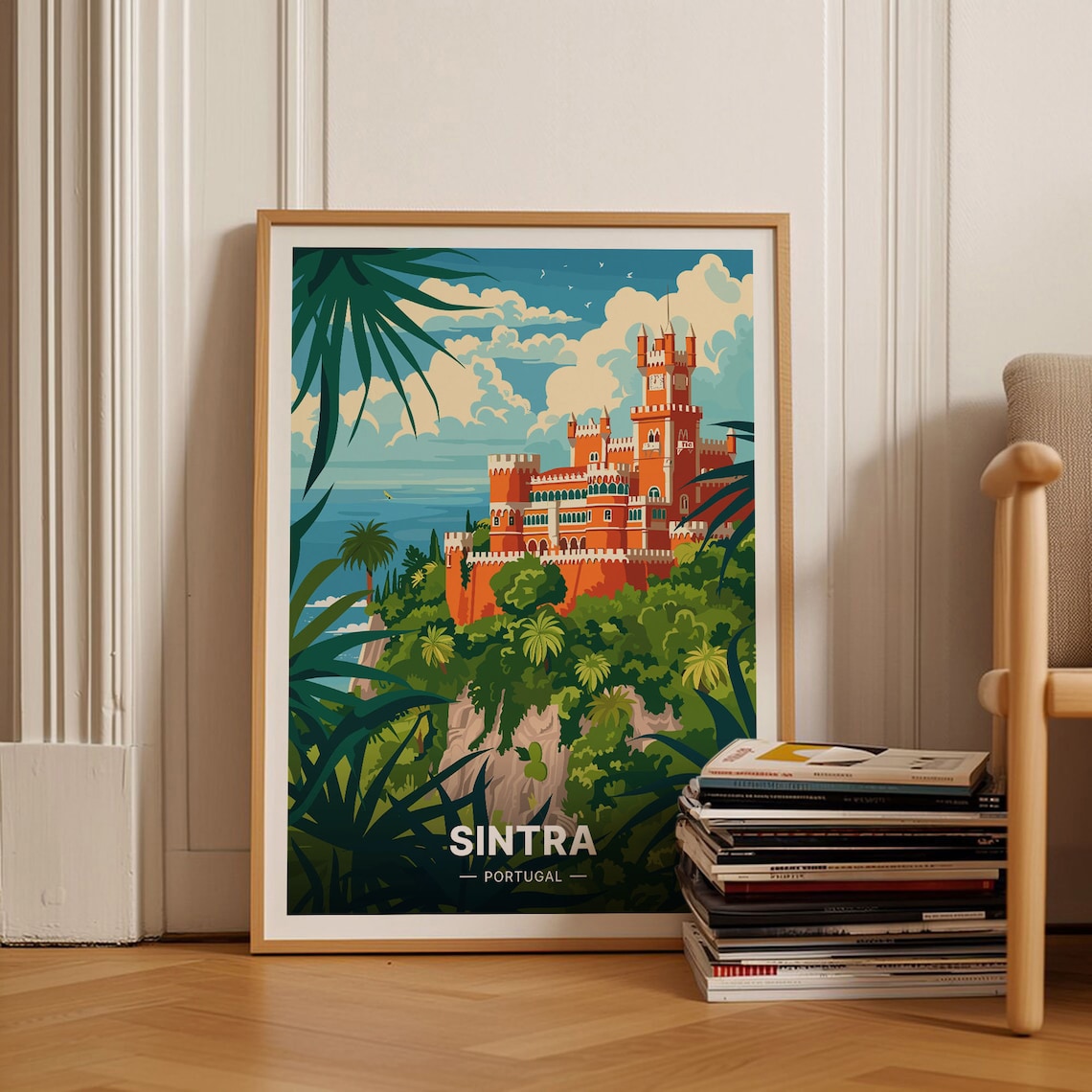 Sintra Portugal Poster Pena Palace Jungle Hilltop Fairytale Art