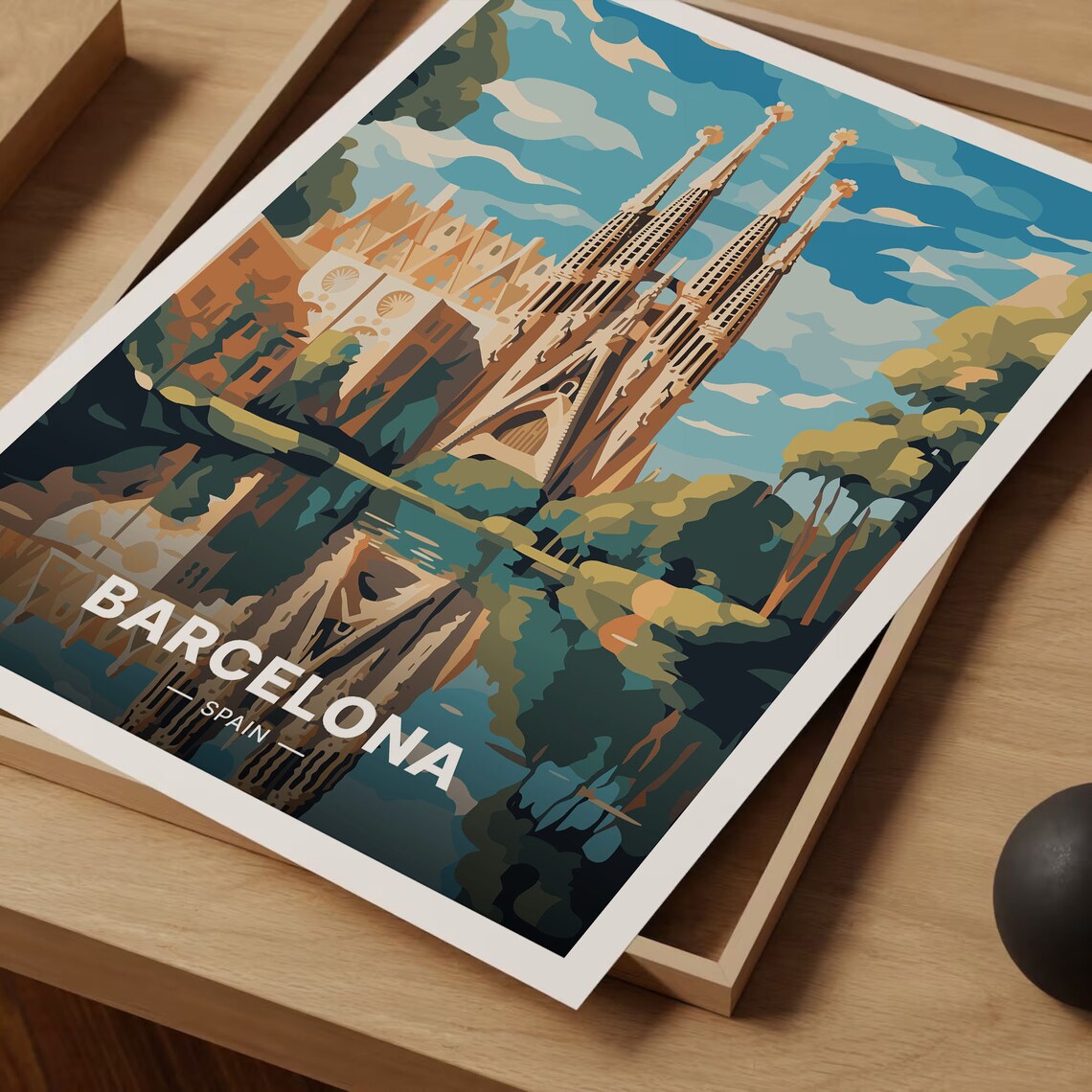 Barcelona Spain Sagrada Familia Golden Hour Retro Travel Poster - Image 3
