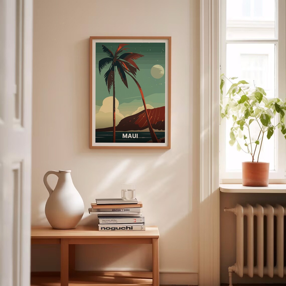 Maui Hawaii Moonlit Palm Trees Island Ocean Night Vintage Poster - Image 4