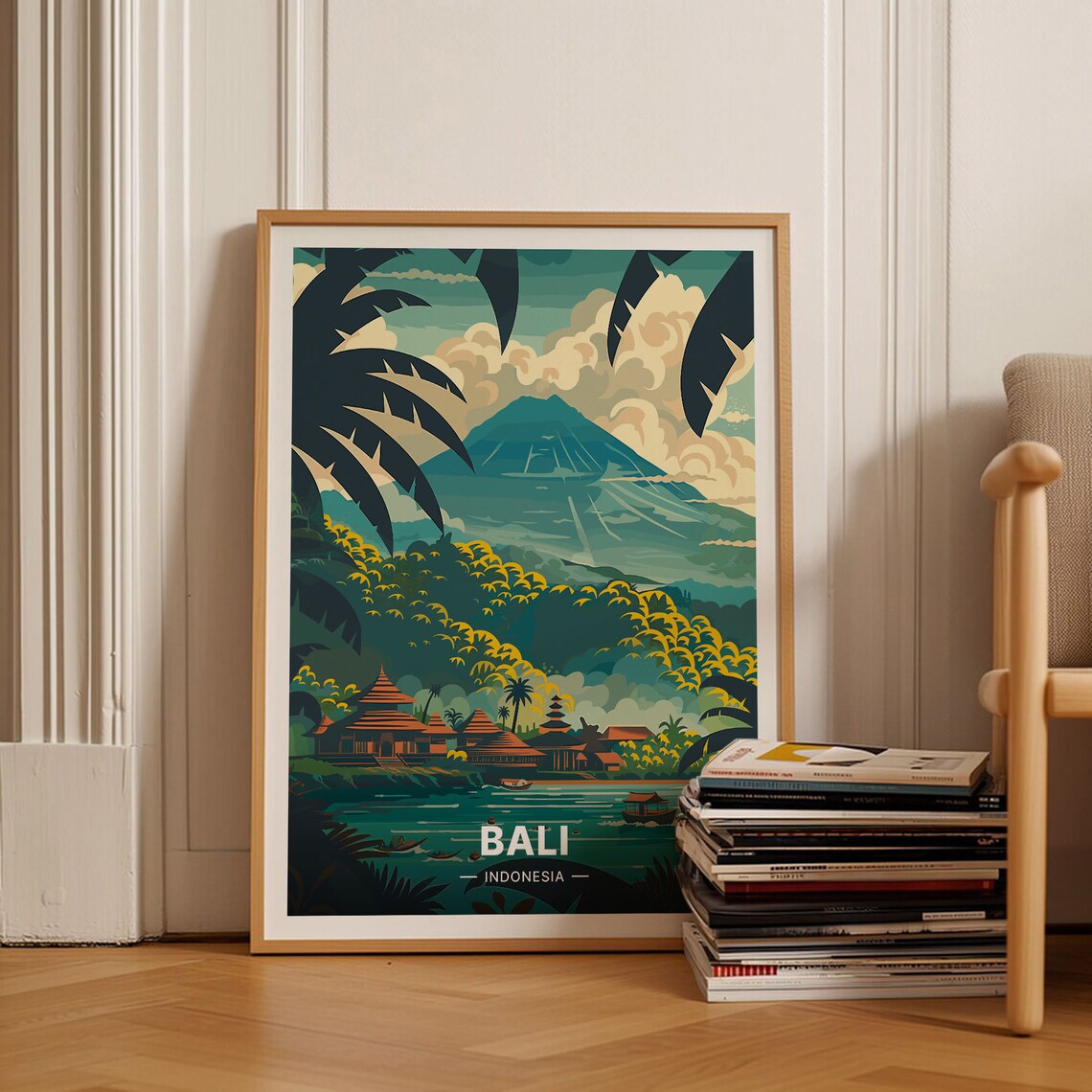 Bali Indonesia Volcano Temple Tropical Jungle Island Travel Poster