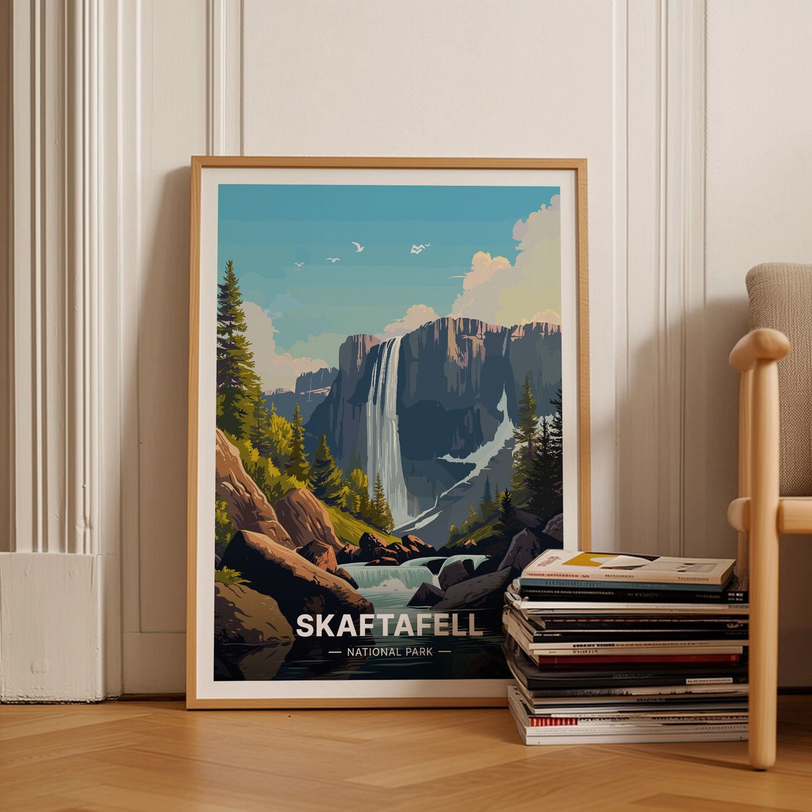 Skaftafell National Park Iceland Waterfall Basalt Cliffs Travel Poster