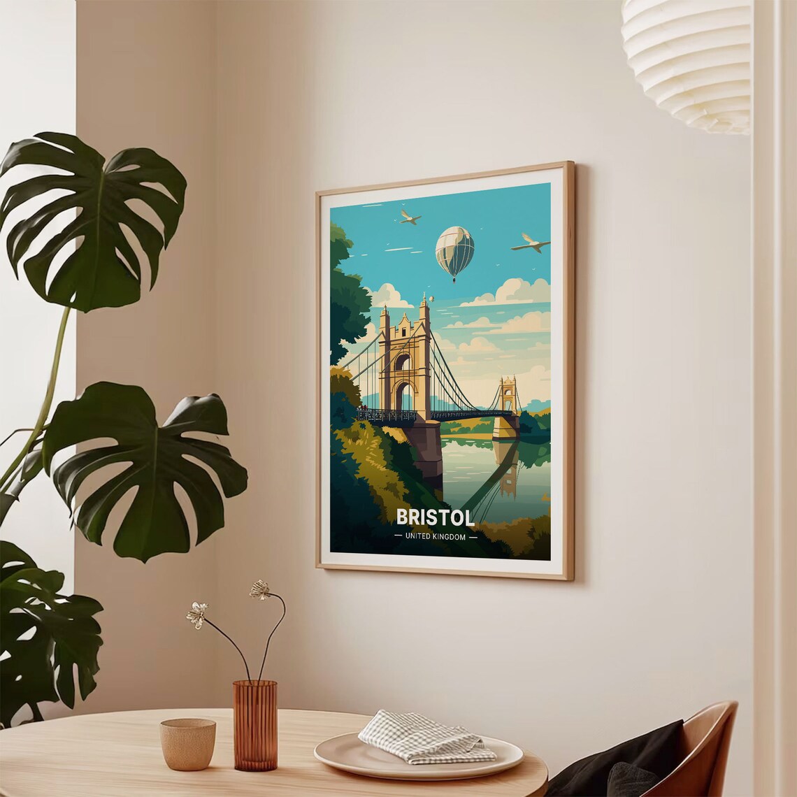 Bristol UK Suspension Bridge Hot Air Balloon Retro Travel Poster - Image 2