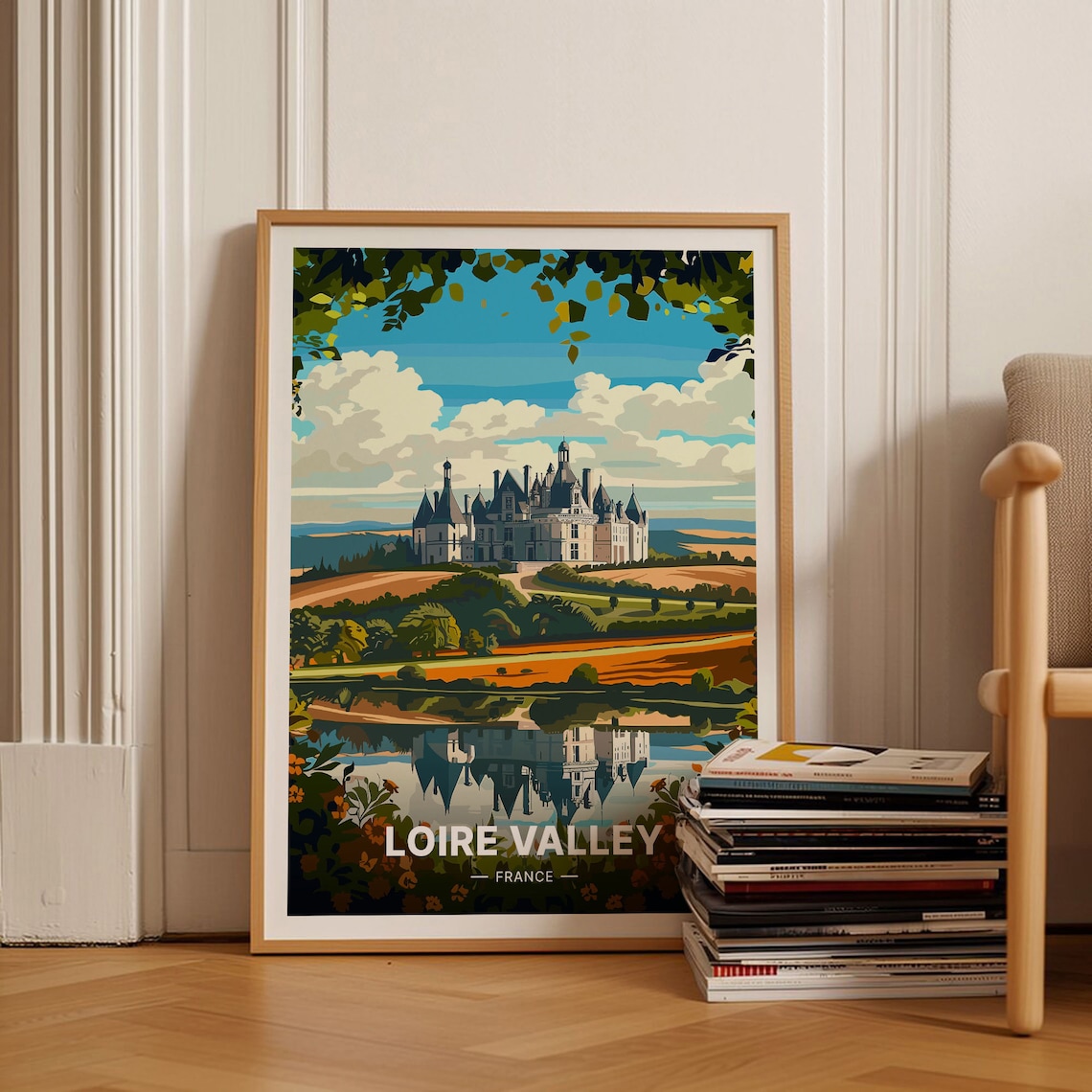 Loire Valley France Fairytale Chateau Reflected Water Travel Poster