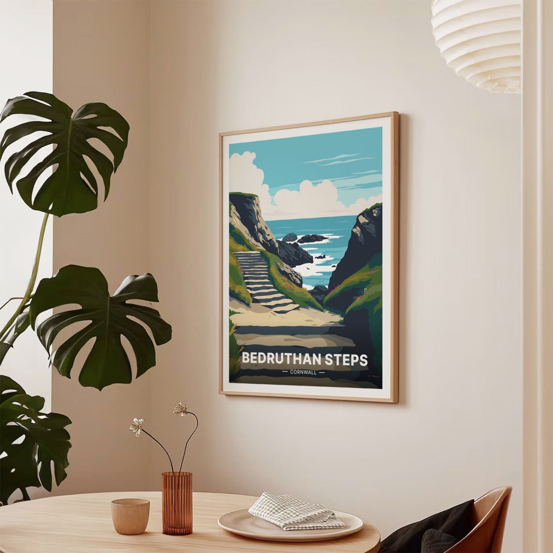 Bedruthan Steps Cornwall Cliff Path Sea Stacks Beach Travel Poster - Image 2