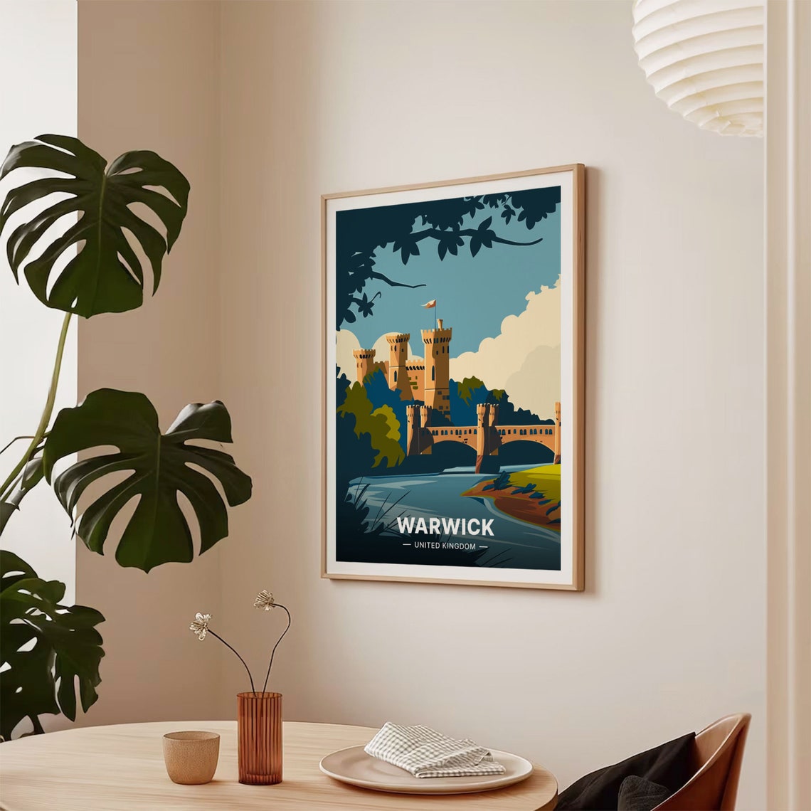 Warwick Castle United Kingdom Riverside Medieval Travel Poster - Image 2