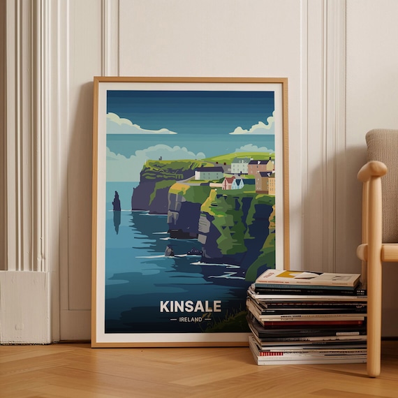Kinsale Ireland Cliff Travel Poster Vintage Irish Coastal Village Art