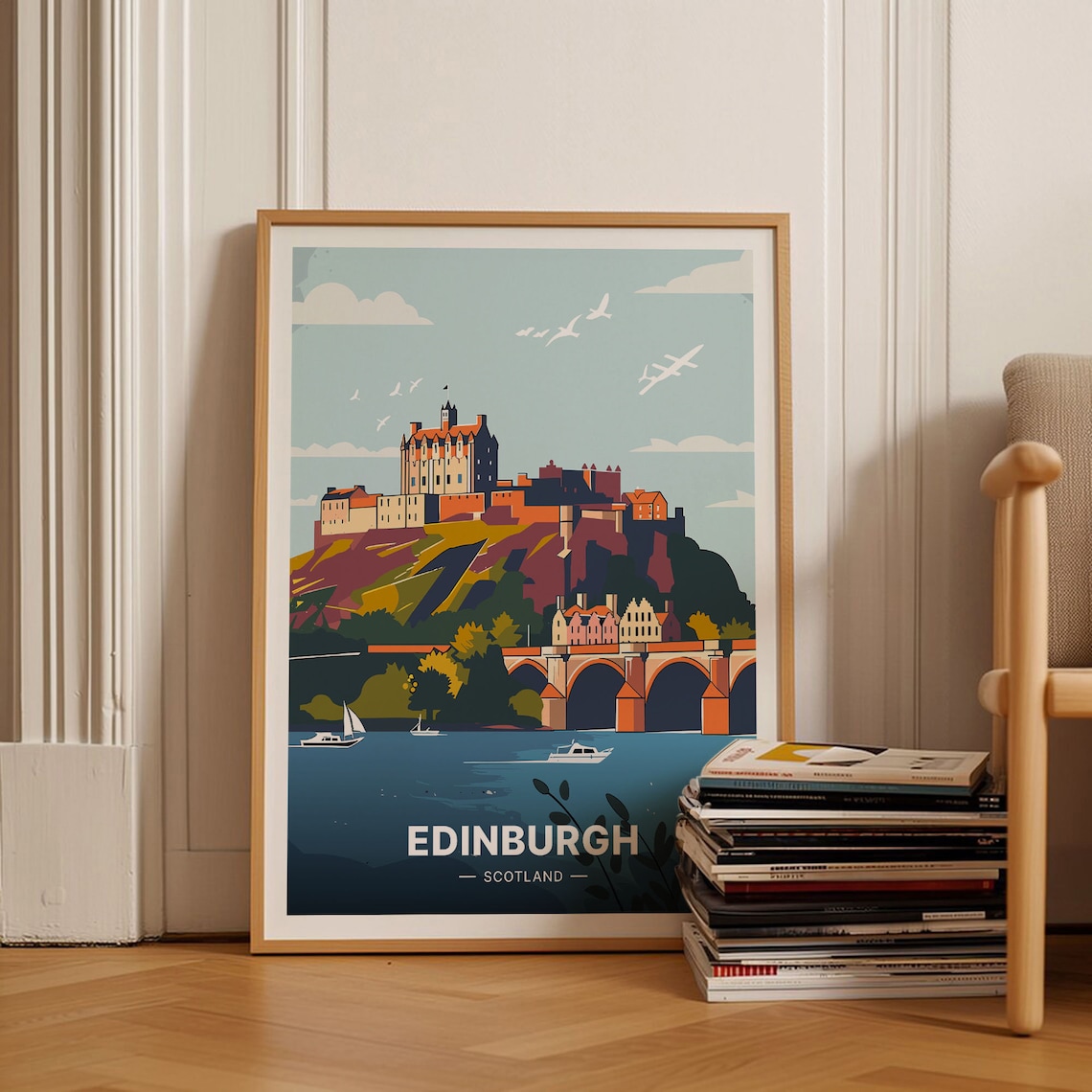 Edinburgh Castle Scotland Waterfront Bridge Cityscape Travel Poster