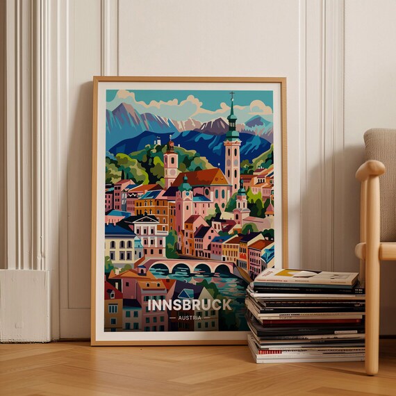 Innsbruck Austria Alpine Old Town Mountains Vintage Travel Poster