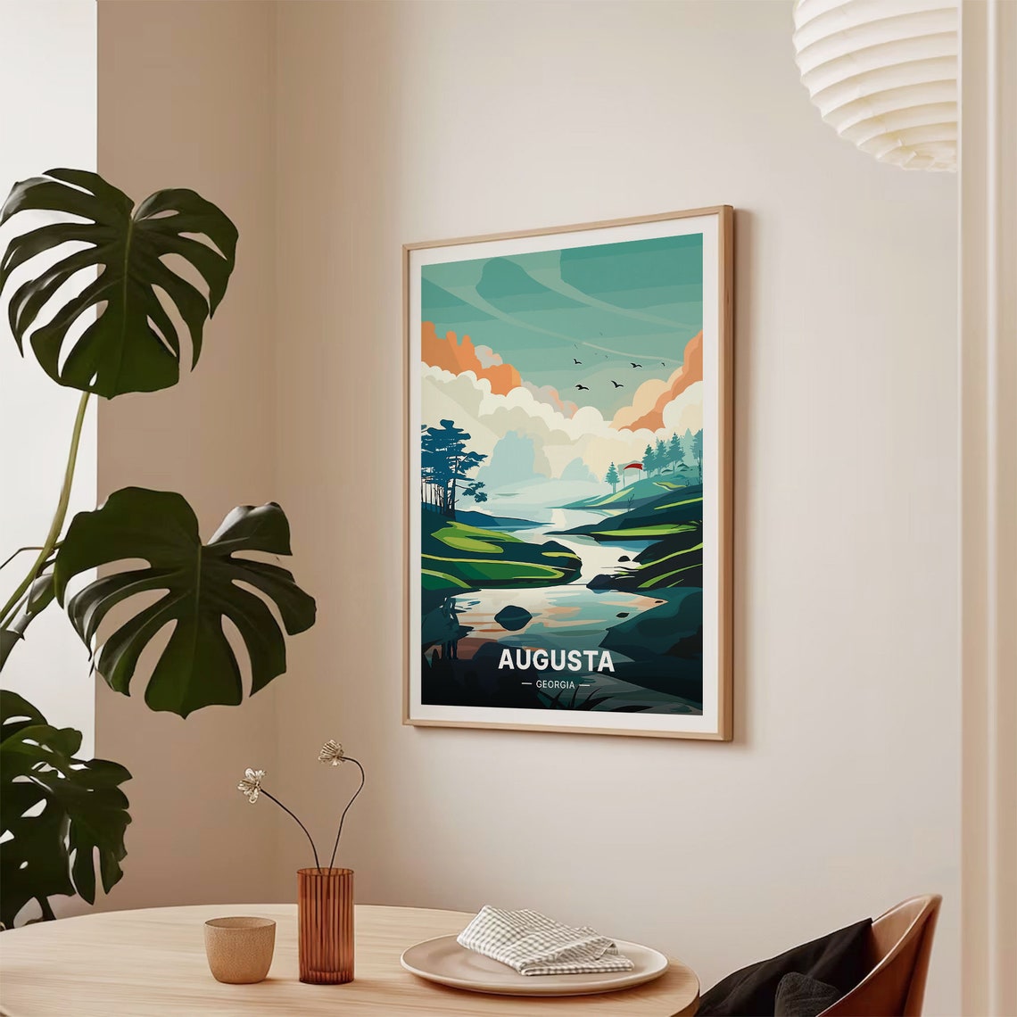 Augusta Georgia Golf Travel Poster Flagstick Course Landscape Art - Image 2