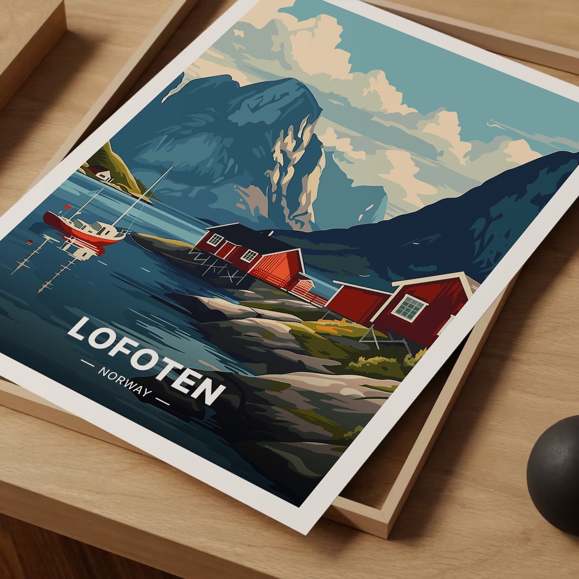 Lofoten Norway Red Cabins Arctic Harbor Scenic Retro Travel Poster - Image 3
