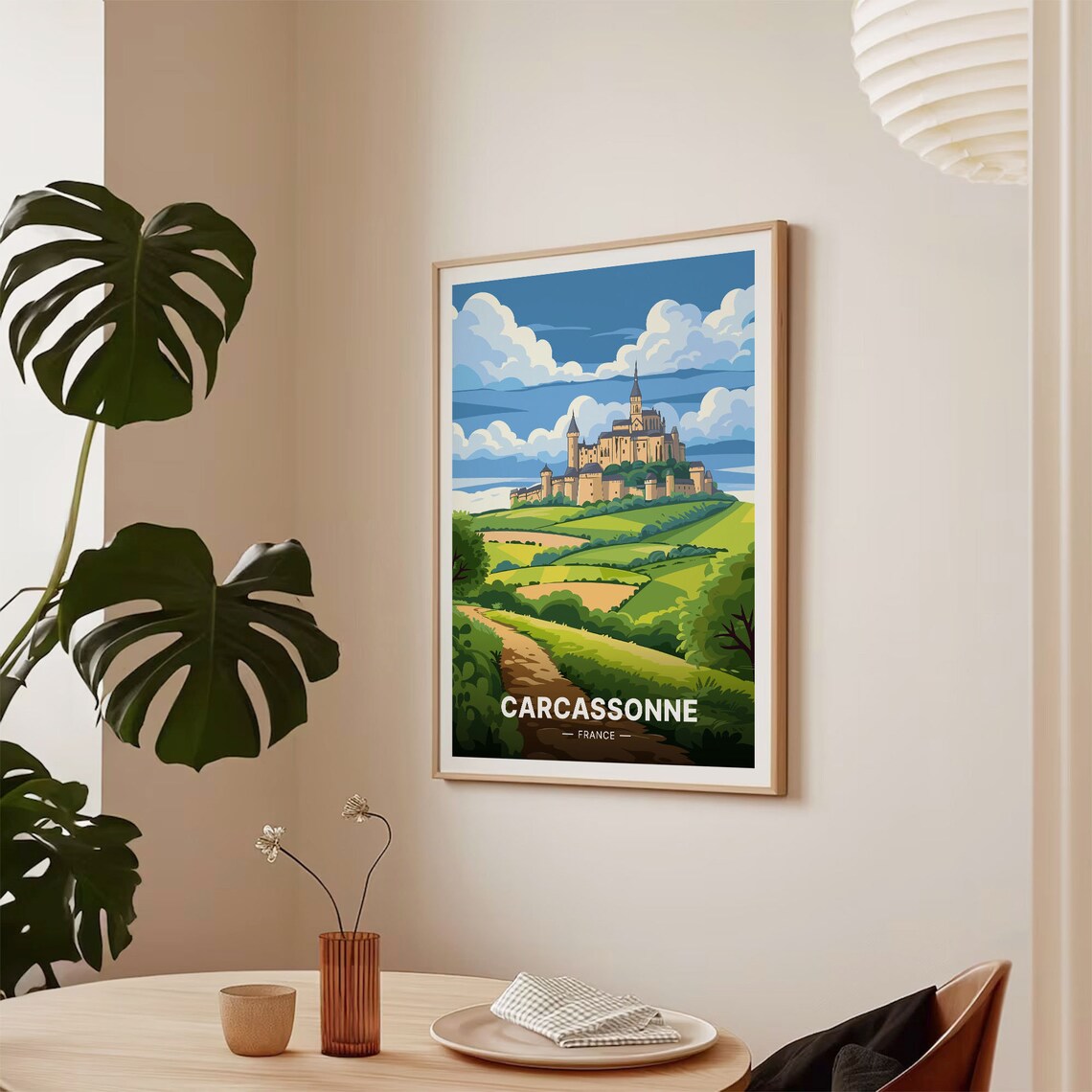 Carcassonne France Poster Medieval Citadel Rolling Green Hills Art - Image 2
