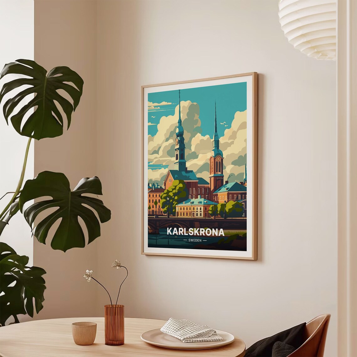 Karlskrona Sweden Twin Church Towers Waterfront Travel Poster - Image 2