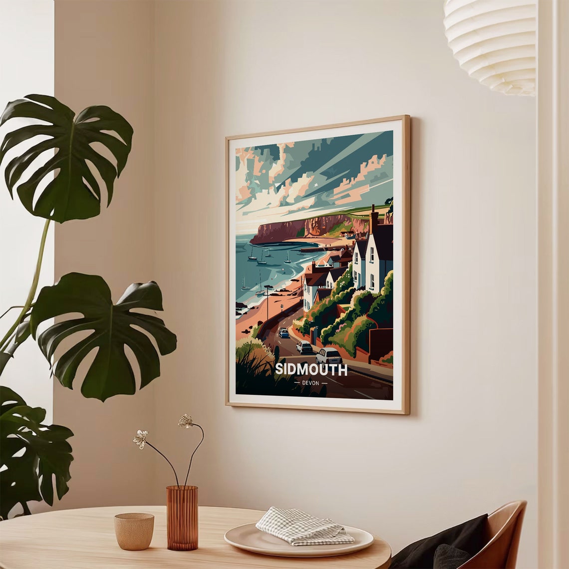 Sidmouth Devon Beach Travel Poster Red Cliffs Vintage Seaside Art - Image 2