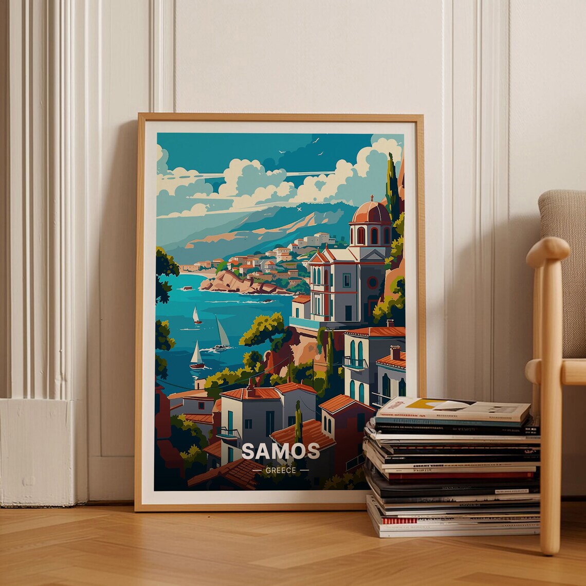 Samos Greece Travel Poster, European Travel Art