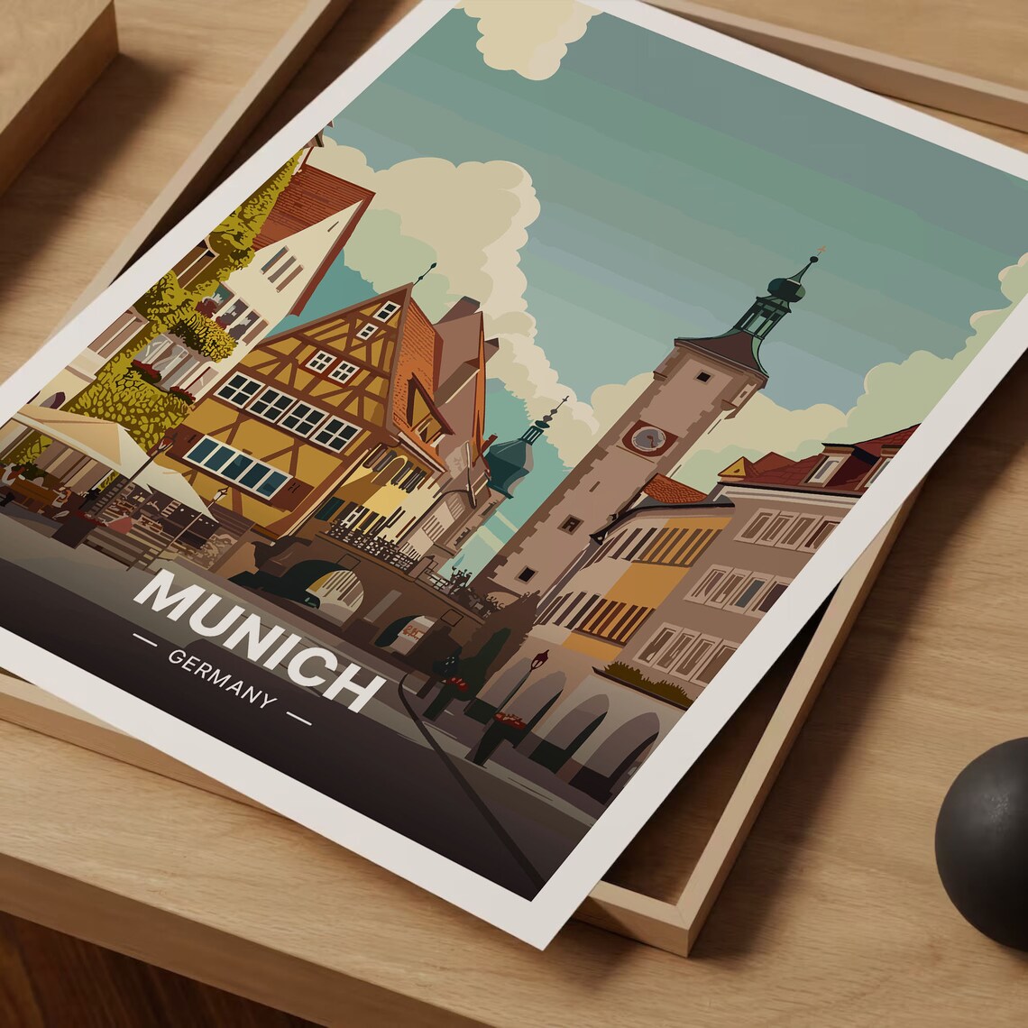 Munich Germany Old Town Timbered Houses Tower Street Travel Poster - Image 3