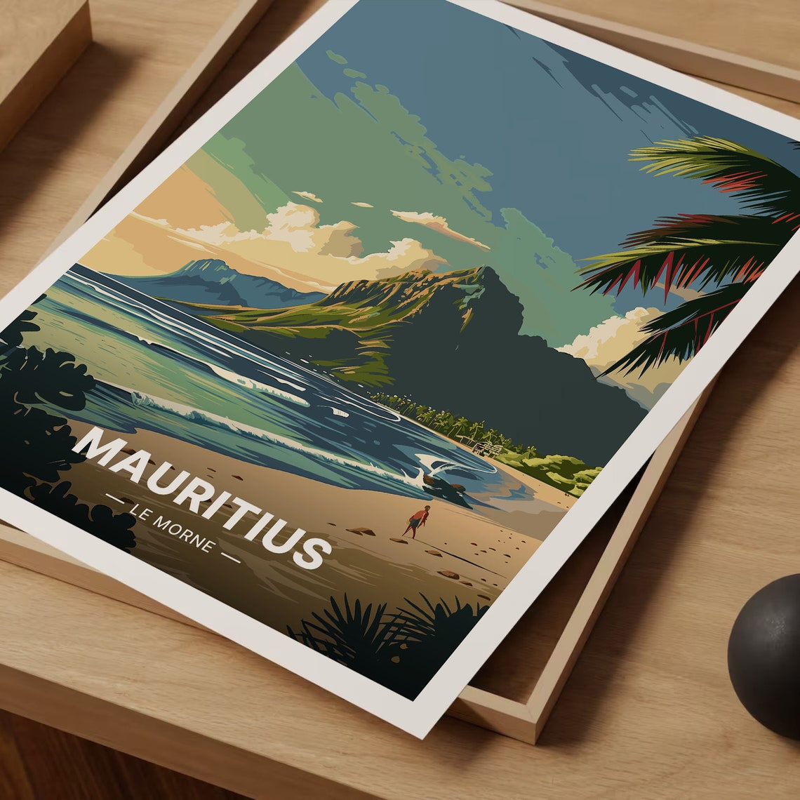Mauritius Le Morne Mountain Beach Palm Tropical Island Poster - Image 3