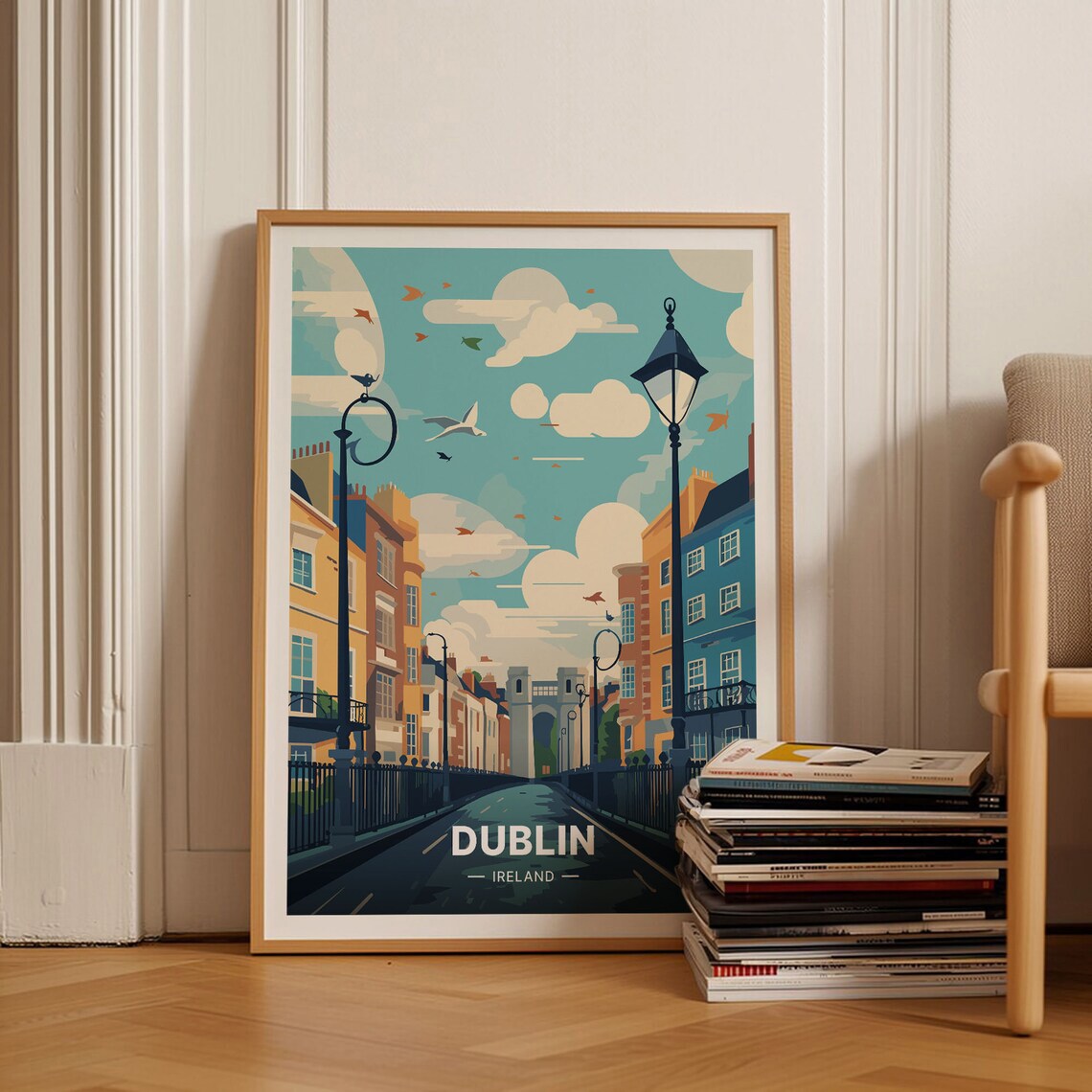 Dublin Ireland Georgian Street Vintage Lamps Stone Arch Travel Poster
