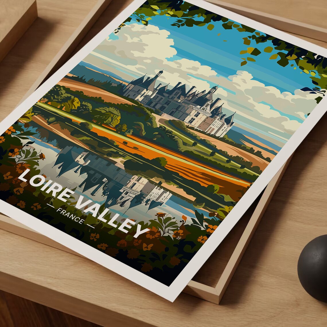Loire Valley France Fairytale Chateau Reflected Water Travel Poster - Image 3