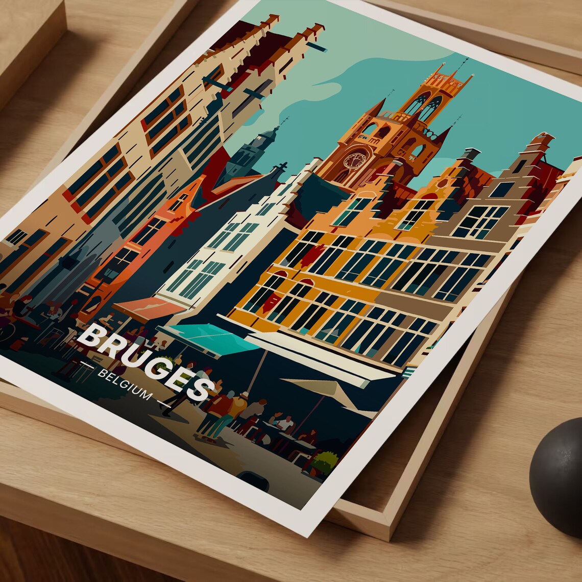 Bruges Belgium Poster Belfry Tower Gabled Street Old Town Art - Image 3