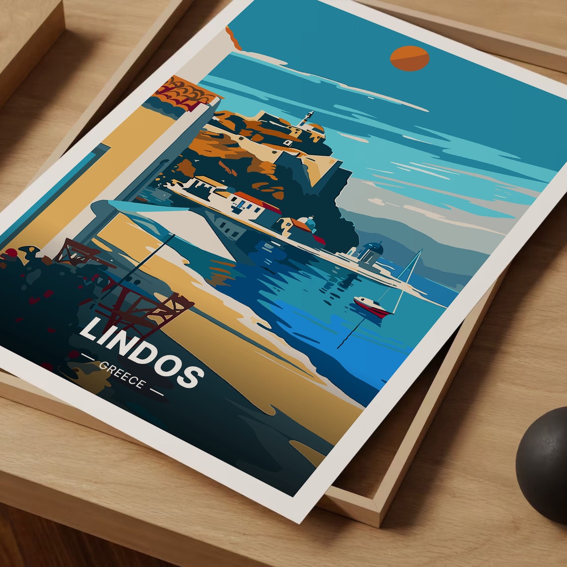 Lindos Greece Acropolis Harbour Seaside Vintage Travel Poster - Image 3