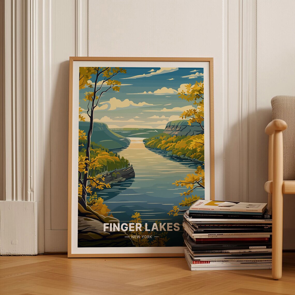 Finger Lakes New York Autumn Lake Cliffs Vintage Travel Poster