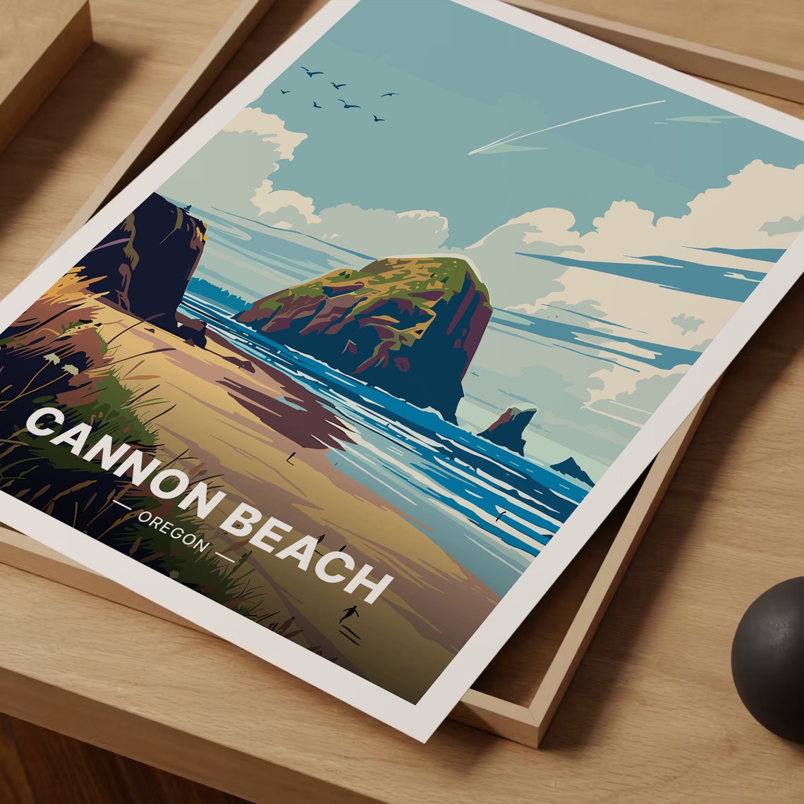 Cannon Beach Oregon Haystack Rock Sandy Shore Vintage Travel Poster - Image 3