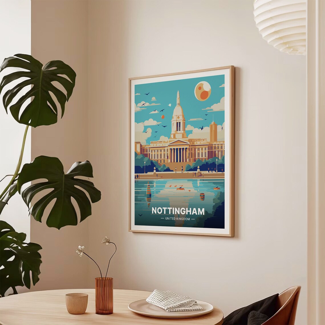 Nottingham UK Domed Council House Lake Rowboats Travel Poster - Image 2
