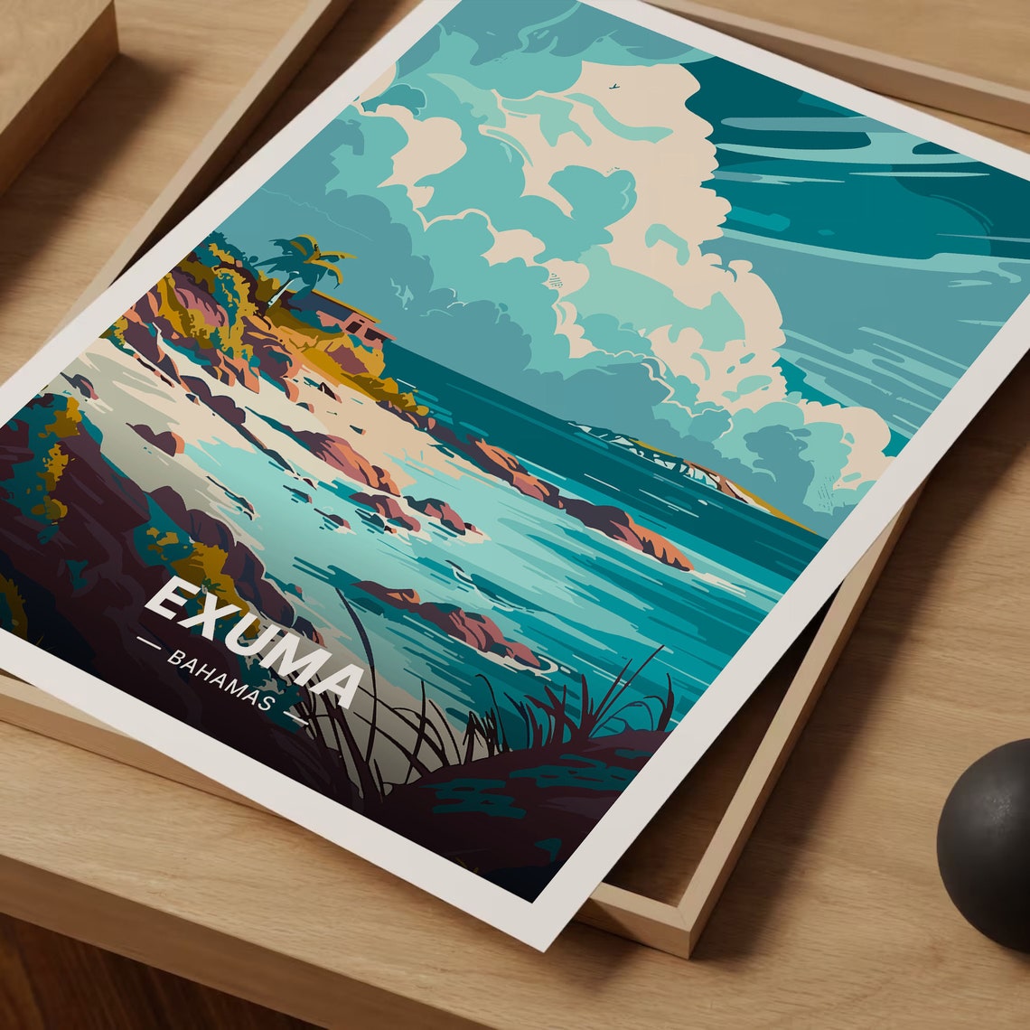 Exuma Bahamas Tropical Turquoise Coastline Rocky Shore Poster - Image 3