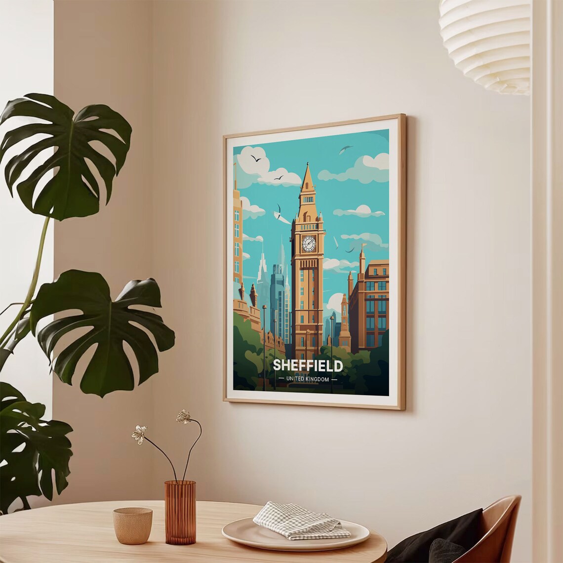 Sheffield United Kingdom Clock Tower Cityscape Retro Travel Poster - Image 2