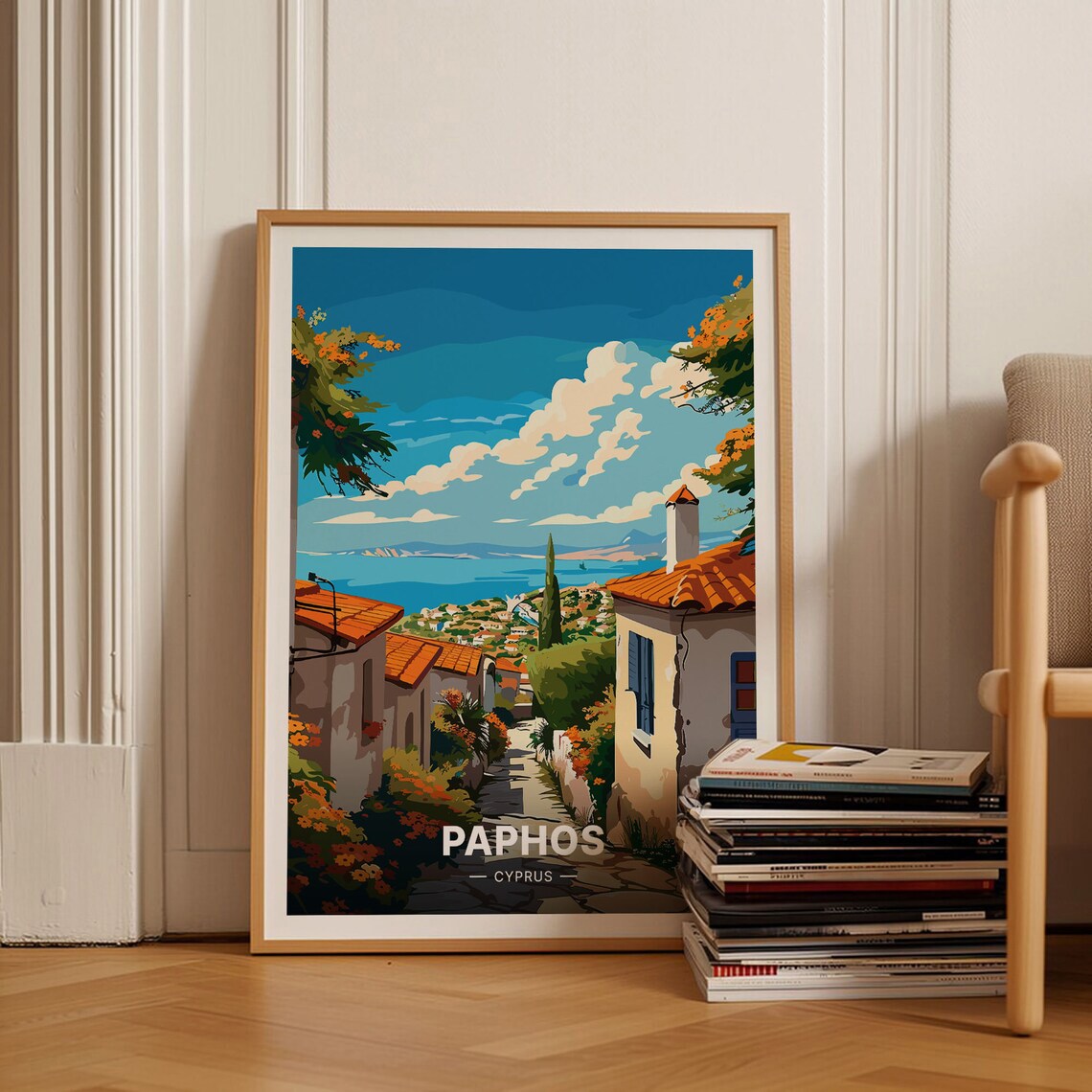 Paphos Cyprus Travel Poster, Vibrant Wall Art