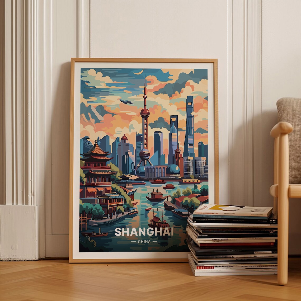 Shanghai Cityscape Travel Poster, Urban Explorer Decor