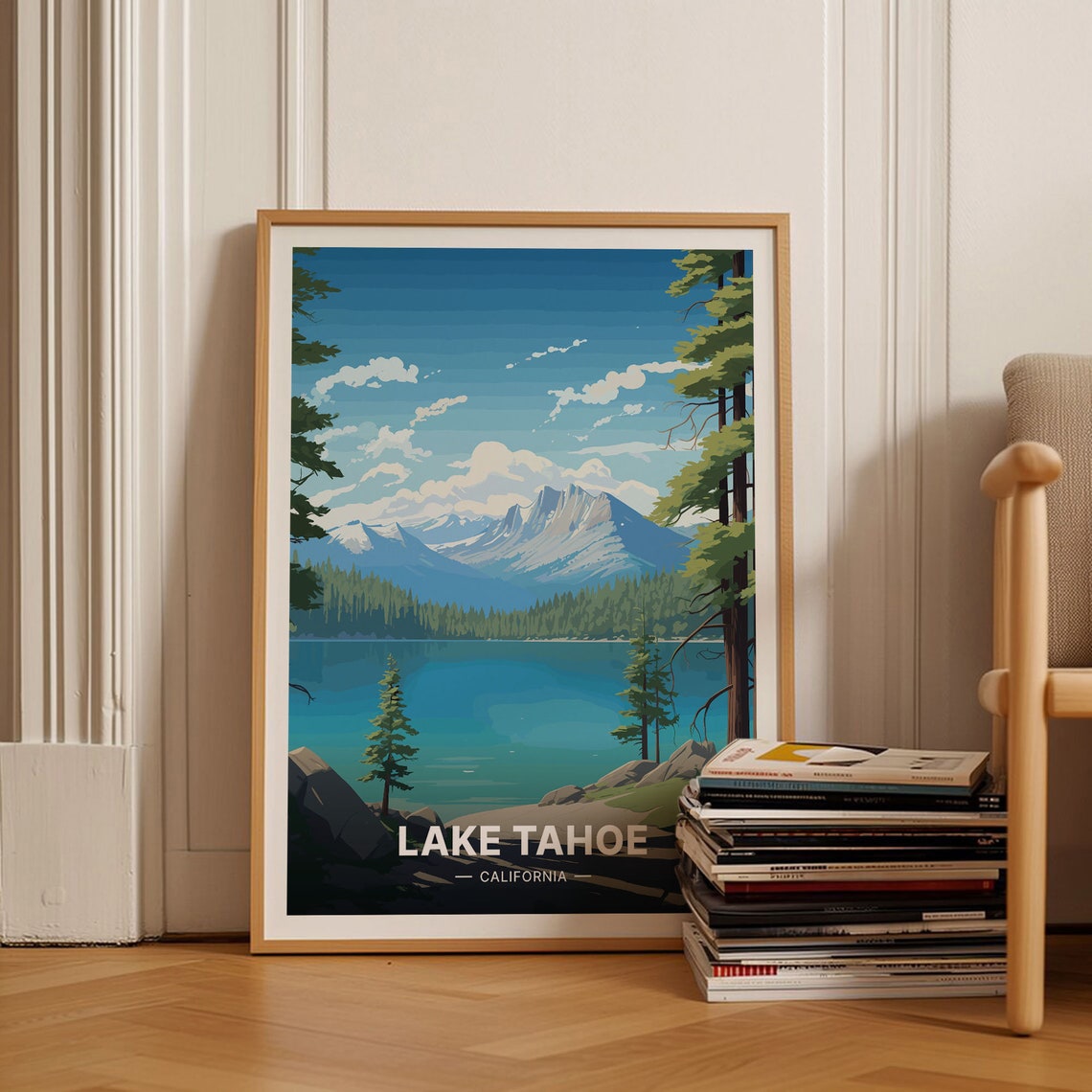 Lake Tahoe California Poster Alpine Lake Pines Snowy Peaks Art