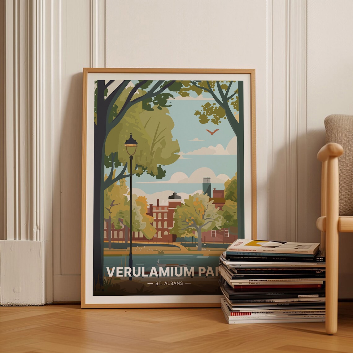 Verulamium Park St Albans Lake Trees England Vintage Travel Poster