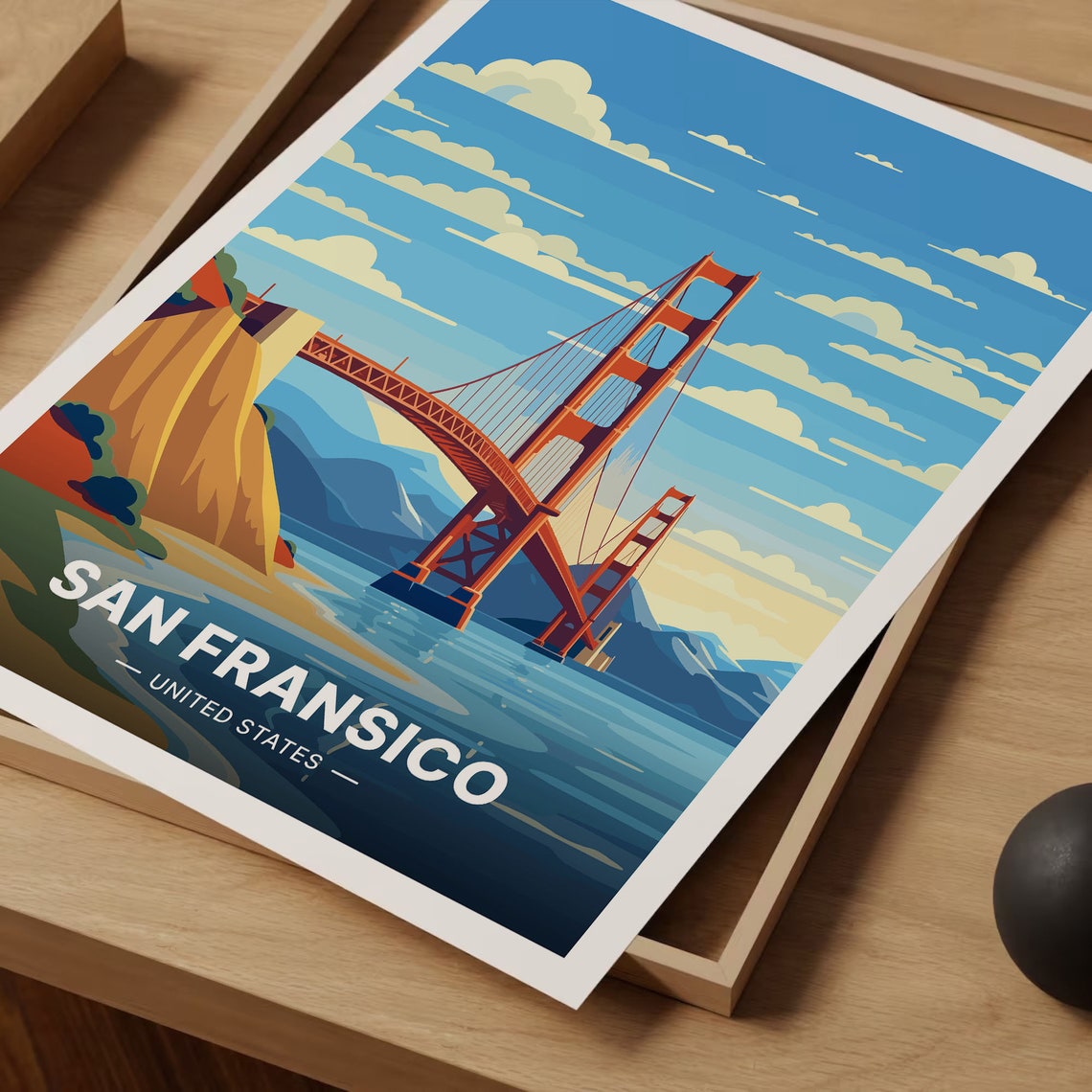 Golden Gate Bridge San Francisco Bay Sunset Retro Travel Poster - Image 3