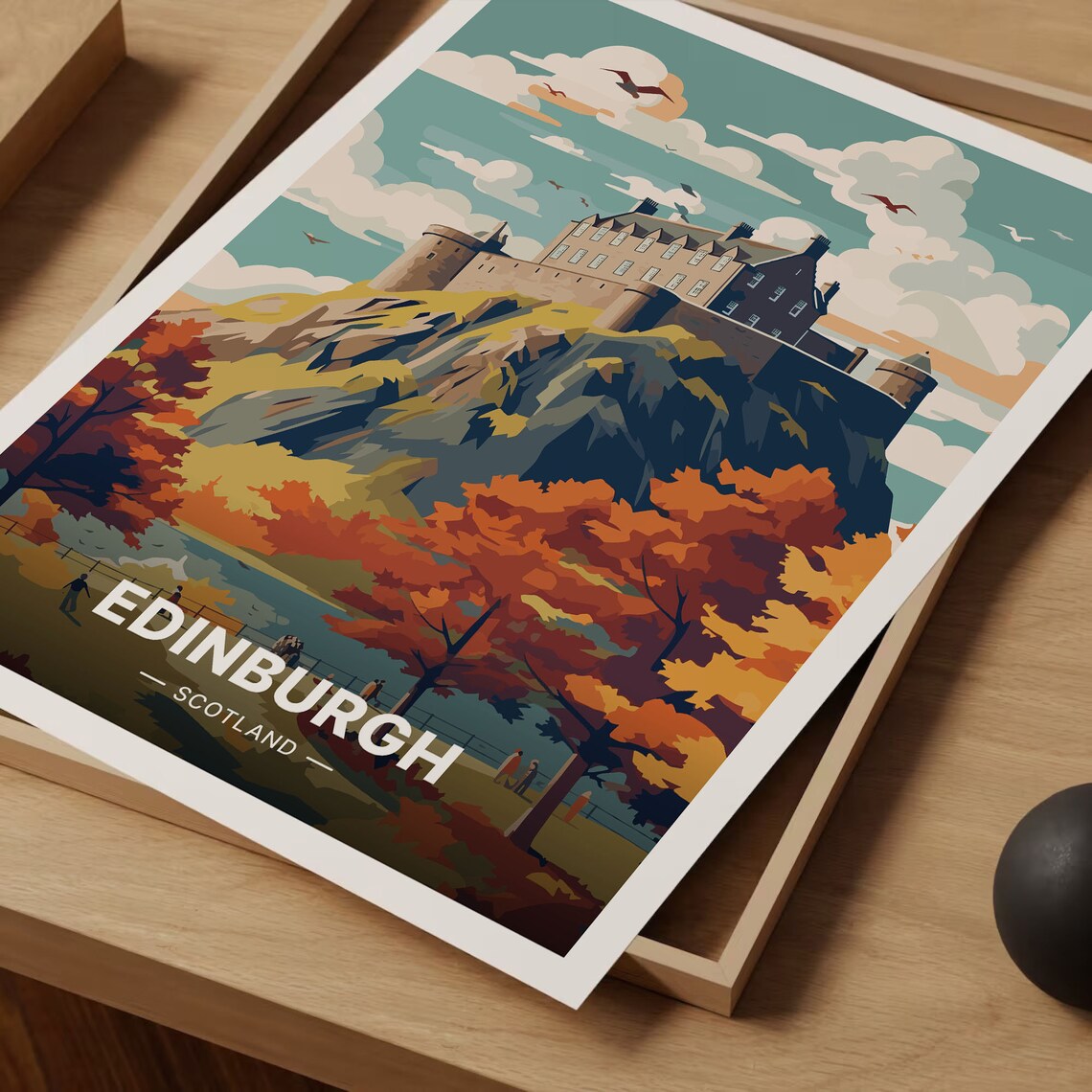 Edinburgh Scotland Travel Poster, Castle Cityscape - Image 3