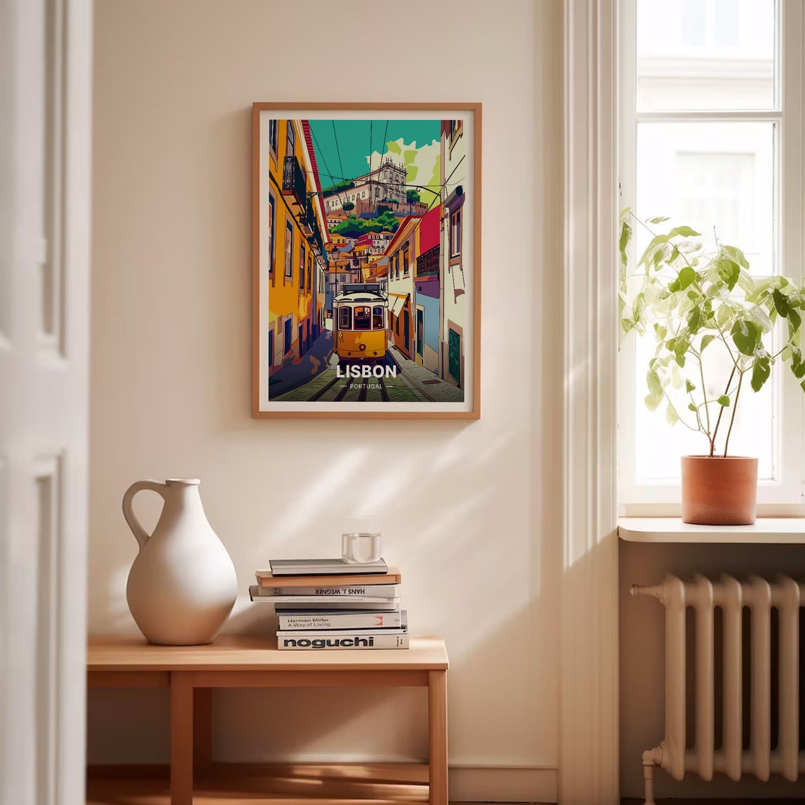 Lisbon Portugal Yellow Tram Steep Street Castle Hill Scene Poster - Image 4