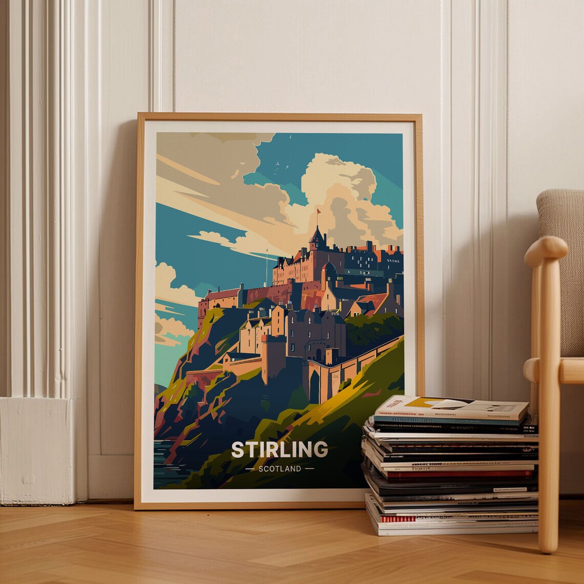 Stirling Castle Travel Poster, Scottish Landmark Illustration