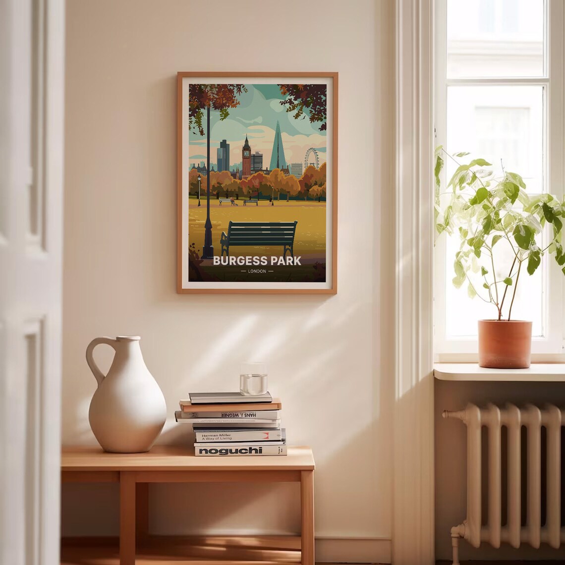 Burgess Park London Autumn Skyline Benches View Travel Poster - Image 4